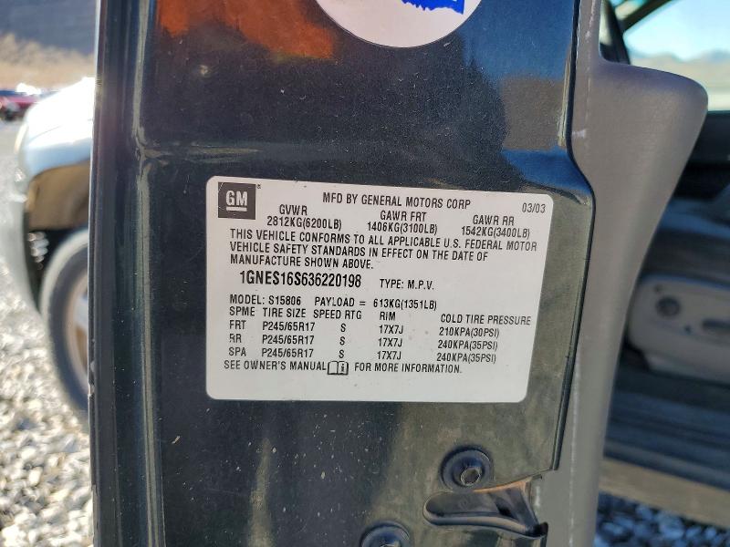 Продаж на аукціоні авто 2003 Chevrolet Trailblazer, vin: 1GNES16S636220198, номер лоту: 49823266