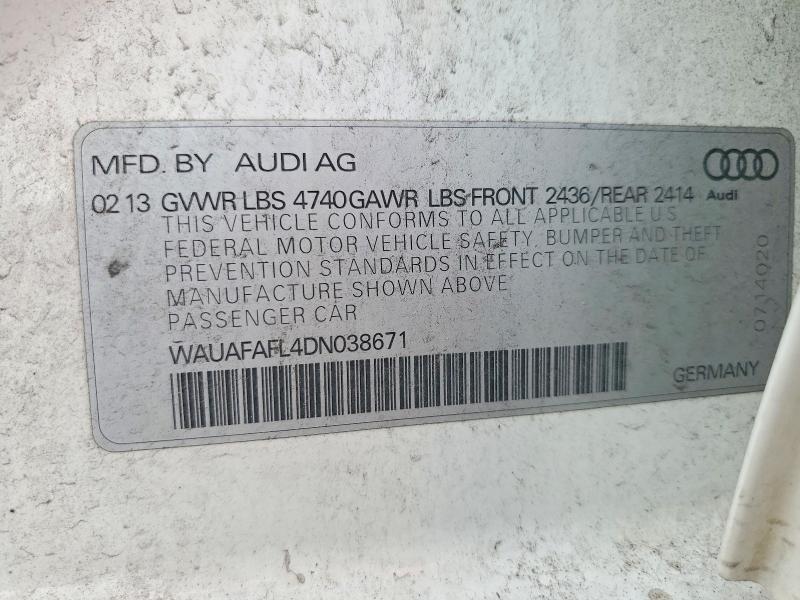 2013 Audi A4 მანქანა იყიდება აუქციონზე, vin: WAUAFAFL4DN038671, აუქციონის ნომერი: 48316616