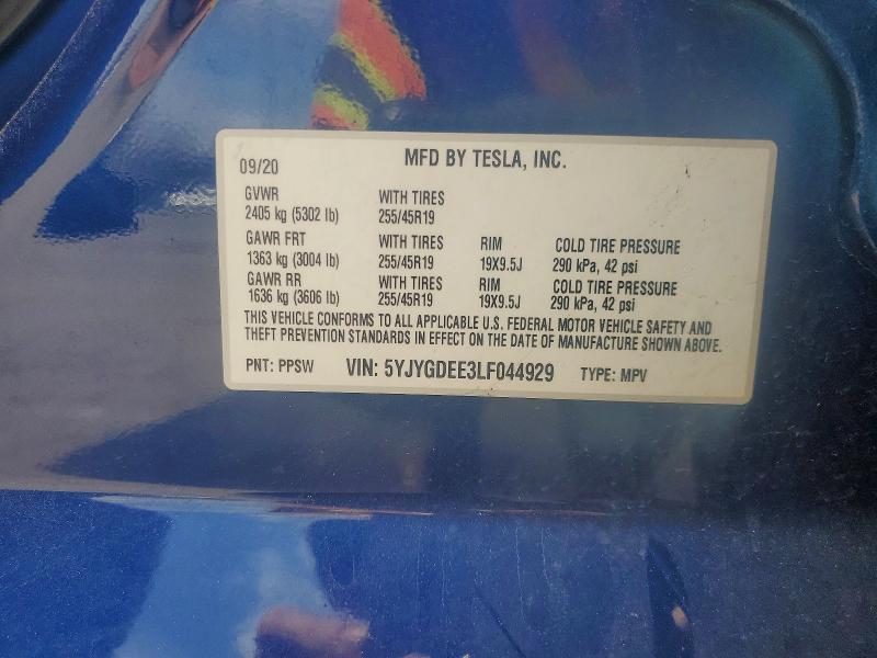 49413036 :رقم المزاد ، 5YJYGDEE2LF046929 vin ، 2020 Tesla Model Y مزاد بيع