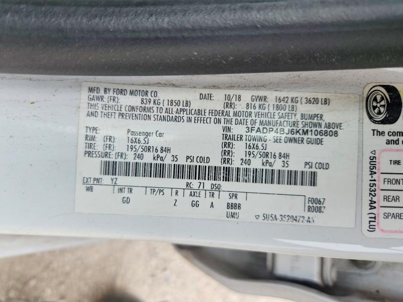 Aukcja sprzedaży 2019 Ford Fiesta, vin: 3FADP4BJ6KM106808, numer aukcji: 52024266
