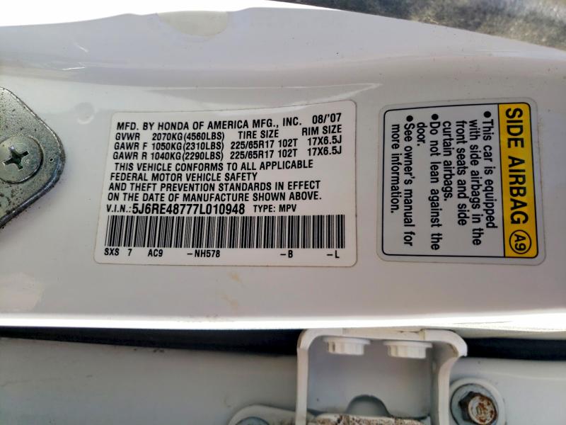 2007 Honda Cr-v მანქანა იყიდება აუქციონზე, vin: 5J6RE48777L010948, აუქციონის ნომერი: 47232626