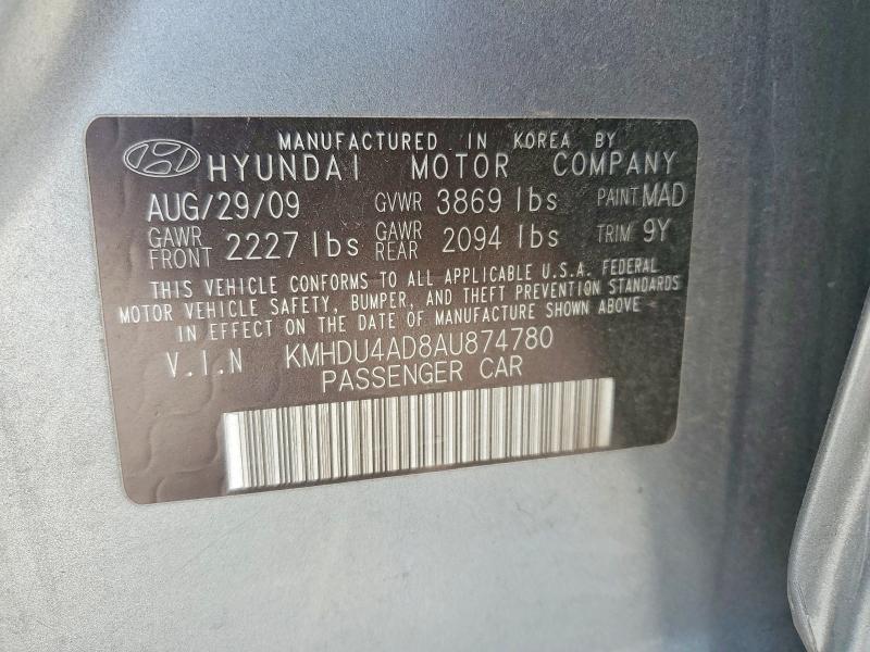Aukcja sprzedaży 2010 Hyundai Elantra, vin: KMHDU4AD8AU874780, numer aukcji: 49784786