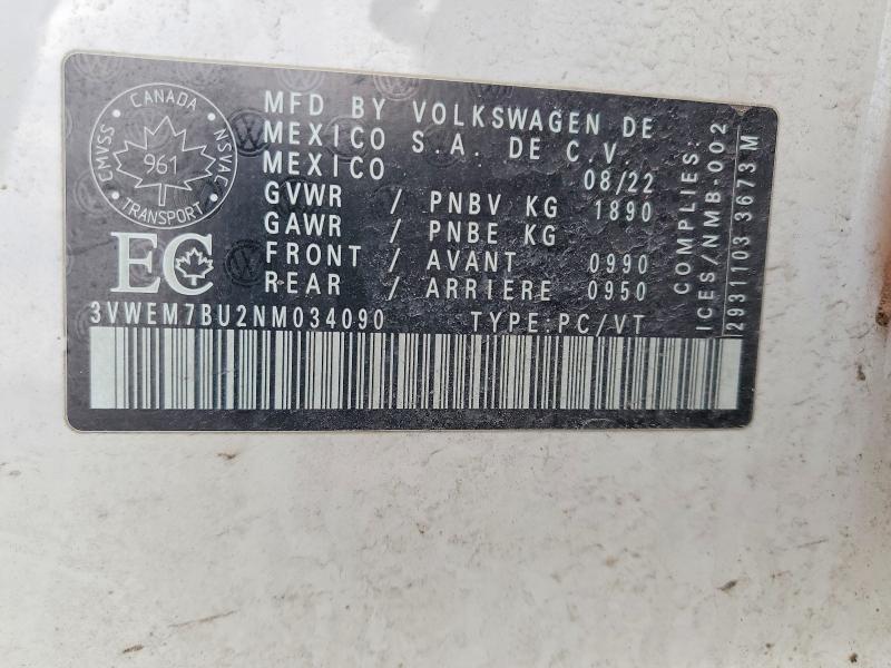 Продажа на аукционе авто 2022 Volkswagen Jetta, vin: 3VWEM7BU2NM034090, номер лота: 42022226