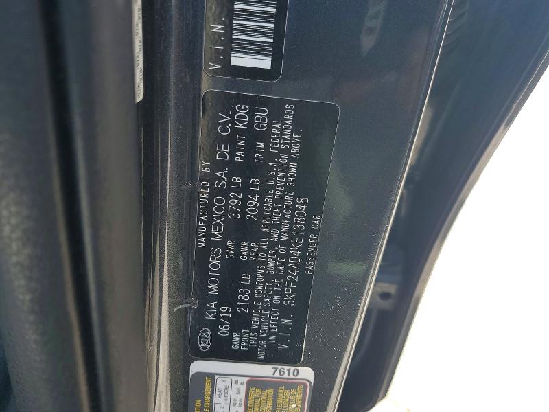 51896716 :رقم المزاد ، 3KPF24AD4KE138048 vin ، 2019 Kia Forte مزاد بيع