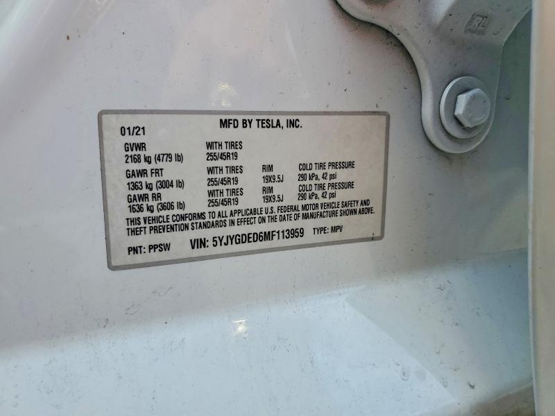 Aukcja sprzedaży 2021 Tesla Model Y, vin: 5YJYGDED6MF113959, numer aukcji: 51607986