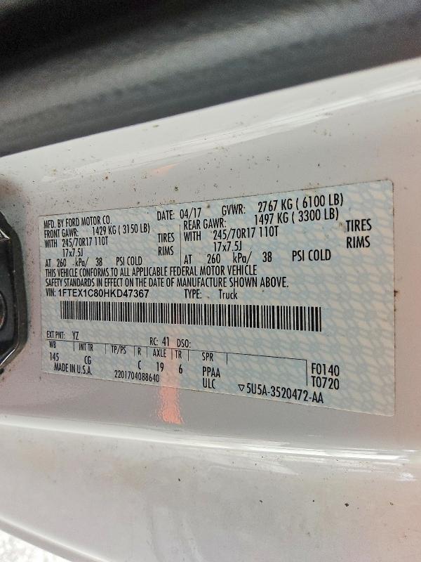 50759586 :رقم المزاد ، 1FTEX1C80HKD47367 vin ، 2017 Ford F150 مزاد بيع