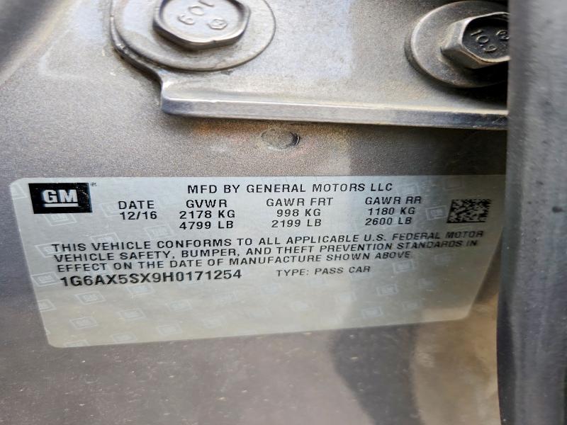 51464656 :رقم المزاد ، 1G6AX5SX9H0171254 vin ، 2017 Cadillac Cts مزاد بيع