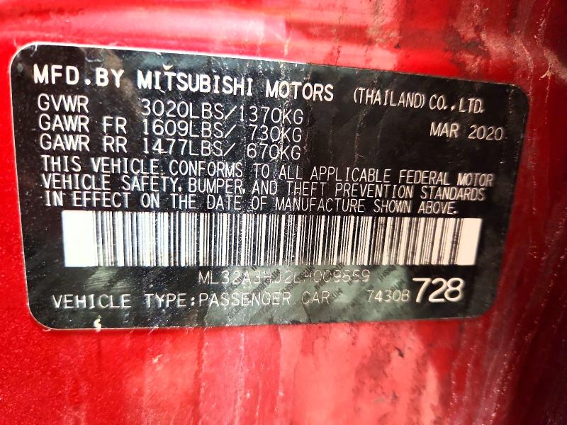Aukcja sprzedaży 2020 Mitsubishi Mirage, vin: ML32A3HJ2LH009859, numer aukcji: 51723586