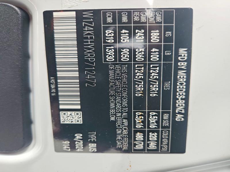 2024 Mercedes-benz Sprinter მანქანა იყიდება აუქციონზე, vin: W1Z4KFHYXRP712472, აუქციონის ნომერი: 51521776