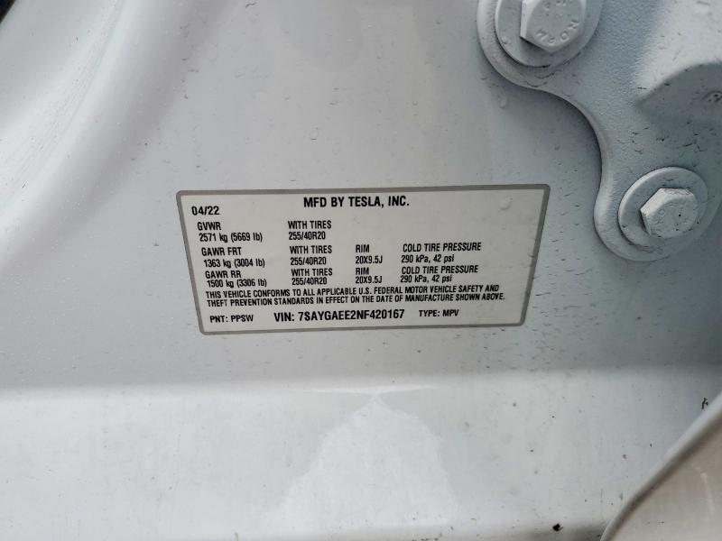 Aukcja sprzedaży 2022 Tesla Model Y, vin: 7SAYGAEE2NF420167, numer aukcji: 48163206