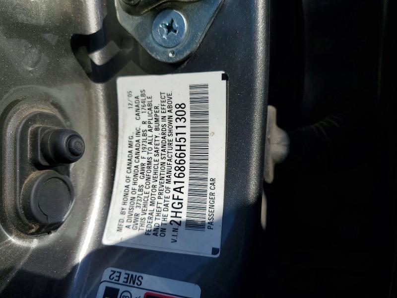 Aukcja sprzedaży 2006 Honda Civic, vin: 2HGFA16866H511308, numer aukcji: 48103436