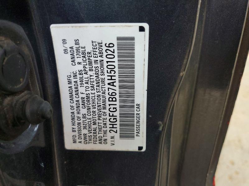 Auction sale of the 2010 Honda Civic, vin: 2HGFG1B67AH501026, lot number: 48745006