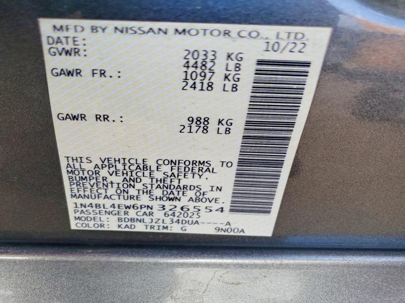 2023 Nissan Altima მანქანა იყიდება აუქციონზე, vin: 1N4BL4EW6PN326554, აუქციონის ნომერი: 49912606
