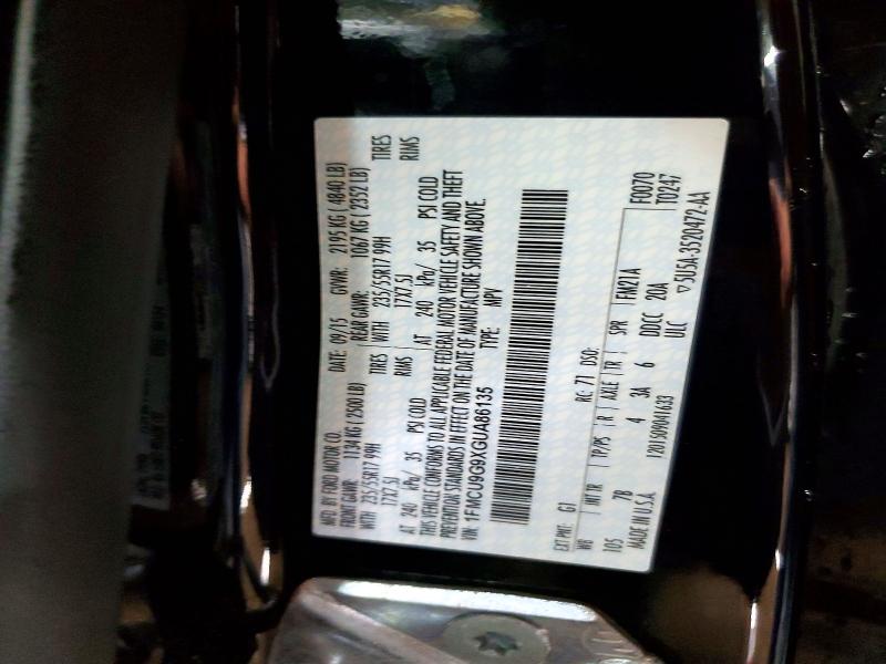 51790416 :رقم المزاد ، 1FMCU9G9XGUA86135 vin ، 2016 Ford Escape مزاد بيع
