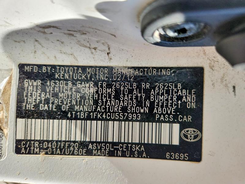 49923246 :رقم المزاد ، 4T1BF1FK4CU557993 vin ، 2012 Toyota Camry مزاد بيع