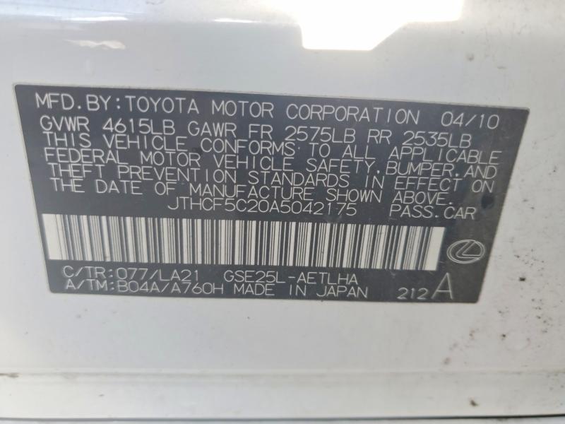 50018206 :رقم المزاد ، JTHCF5C20A5042175 vin ، 2010 Lexus Is مزاد بيع