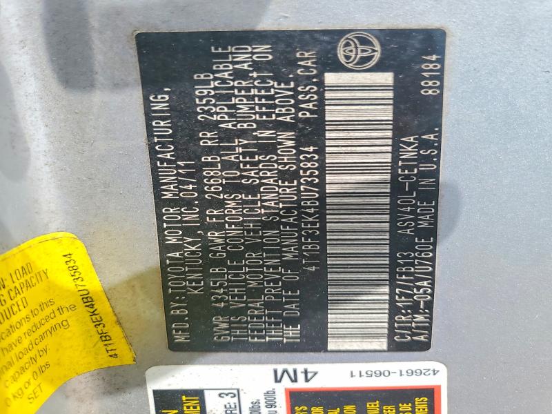 51816736 :رقم المزاد ، 4T1BF3EK4BU735834 vin ، 2011 Toyota Camry مزاد بيع