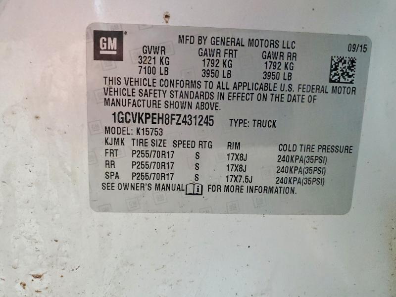 53116326 :رقم المزاد ، 1GCVKPEH8FZ431245 vin ، 2015 Chevrolet Silverado مزاد بيع