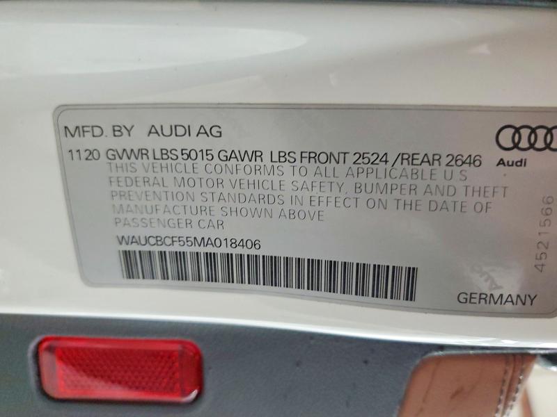 Aukcja sprzedaży 2021 Audi A5, vin: WAUCBCF55MA018406, numer aukcji: 50306966