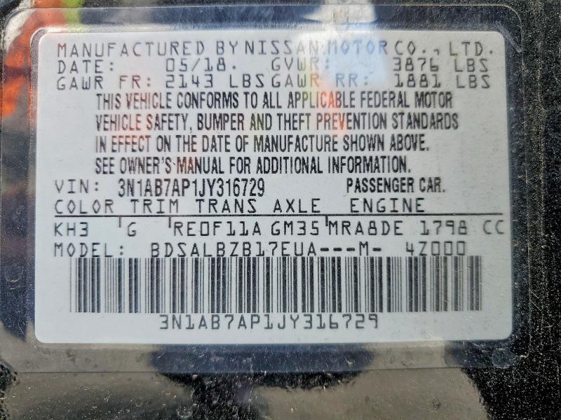 Aukcja sprzedaży 2018 Nissan Sentra, vin: 3N1AB7AP1JY316729, numer aukcji: 51266776