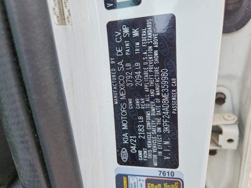 51250286 :رقم المزاد ، 3KPF24AD8ME359980 vin ، 2021 Kia Forte مزاد بيع