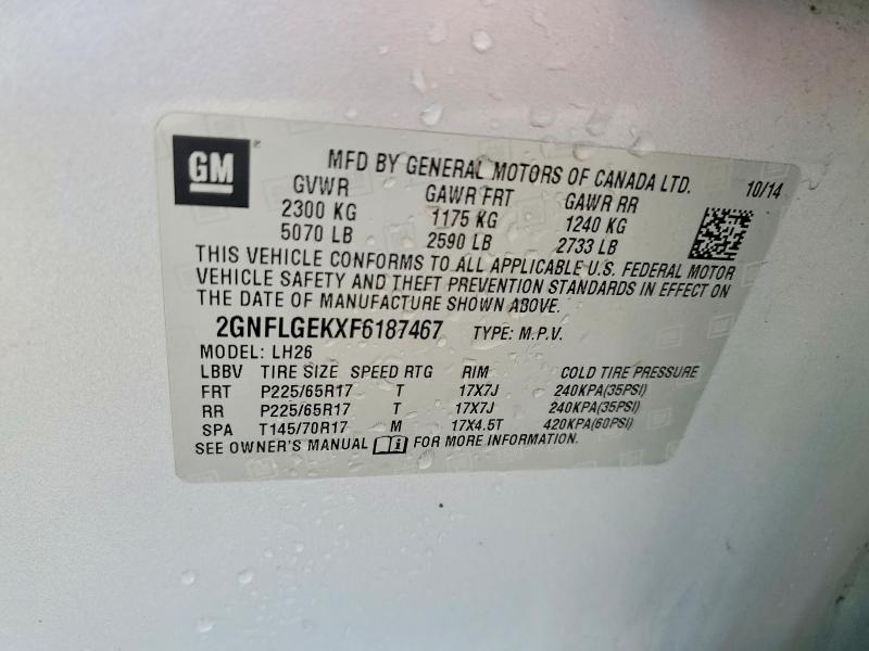 Aukcja sprzedaży 2015 Chevrolet Equinox, vin: 2GNFLGEKXF6187467, numer aukcji: 51305206