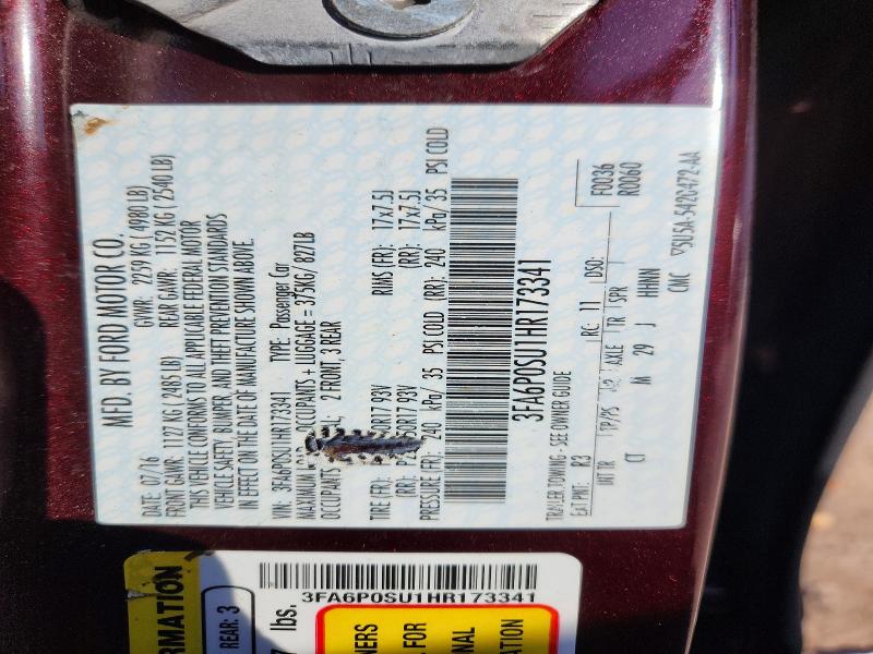 Продаж на аукціоні авто 2017 Ford Fusion, vin: 3FA6P0SU1HR173341, номер лоту: 50573246