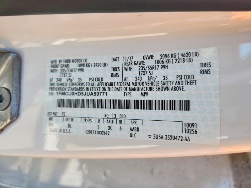2018 Ford Escape მანქანა იყიდება აუქციონზე, vin: 1FMCU0HD5JUA59771, აუქციონის ნომერი: 48675056