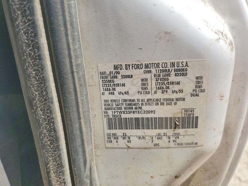 2000 Ford F350 მანქანა იყიდება აუქციონზე, vin: 1FTWX33F8YEC32092, აუქციონის ნომერი: 49761066
