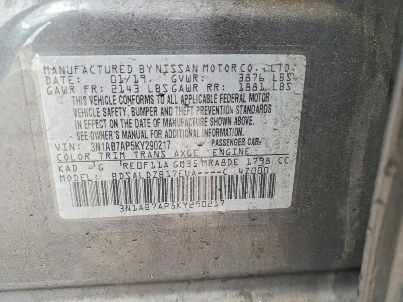 Продаж на аукціоні авто 2019 Nissan Sentra, vin: 3N1AB7AP5KY290217, номер лоту: 49986026