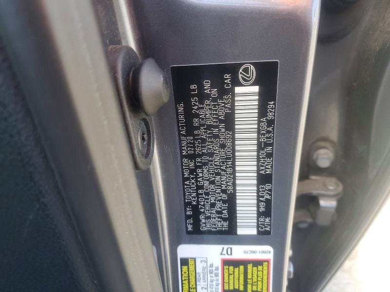 Aukcja sprzedaży 2020 Lexus Es, vin: 58AD21B14LU008692, numer aukcji: 50140096