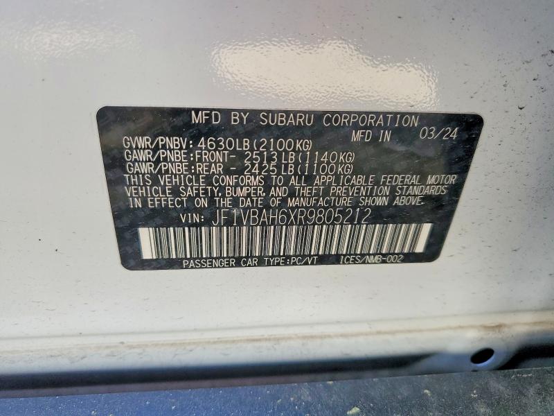 Aukcja sprzedaży 2024 Subaru Wrx, vin: JF1VBAH6XR9805212, numer aukcji: 50444796