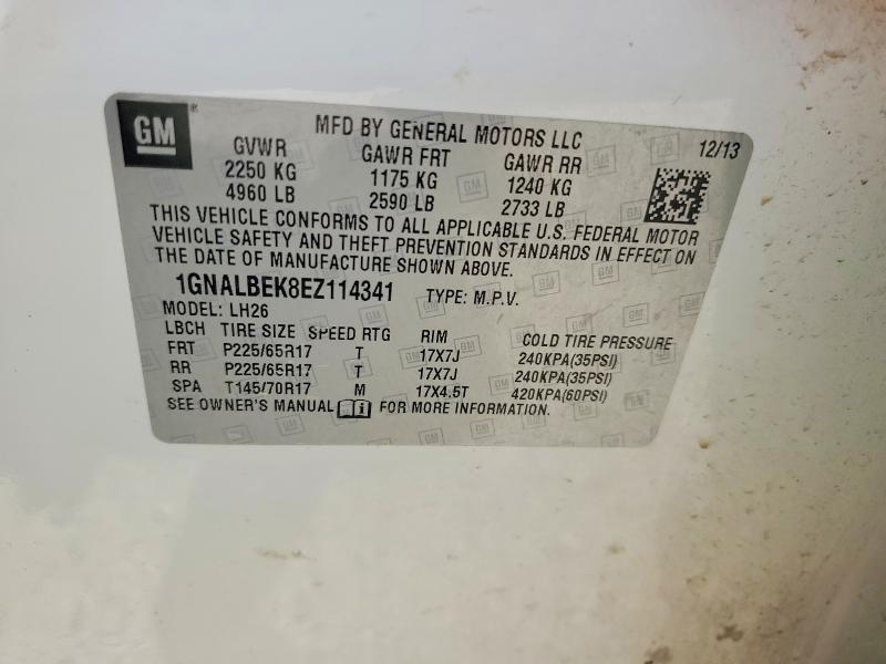 2014 Chevrolet Equinox მანქანა იყიდება აუქციონზე, vin: 1GNALBEK8EZ114341, აუქციონის ნომერი: 50000076