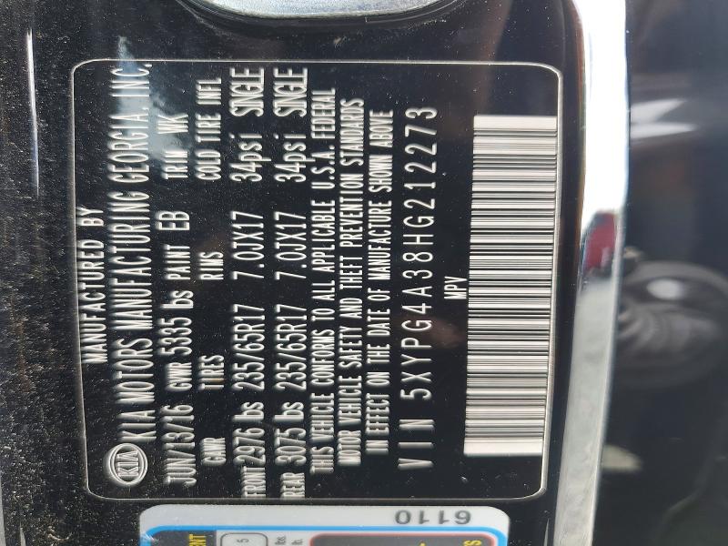Aukcja sprzedaży 2017 Kia Sorento, vin: 5XYPG4A38HG212273, numer aukcji: 48602616