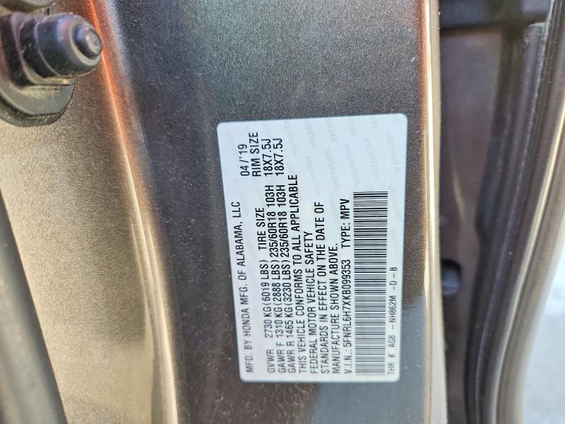 2019 Honda Odyssey მანქანა იყიდება აუქციონზე, vin: 5FNRL6H7XKB099353, აუქციონის ნომერი: 50686796
