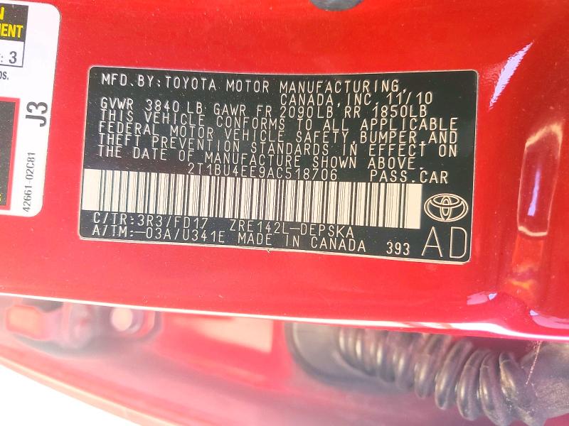 Продаж на аукціоні авто 2010 Toyota Corolla, vin: 2T1BU4EE9AC518706, номер лоту: 50603836