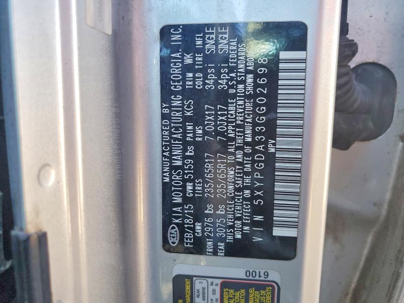 Aukcja sprzedaży 2016 Kia Sorento, vin: 5XYPGDA33GG026980, numer aukcji: 51436866