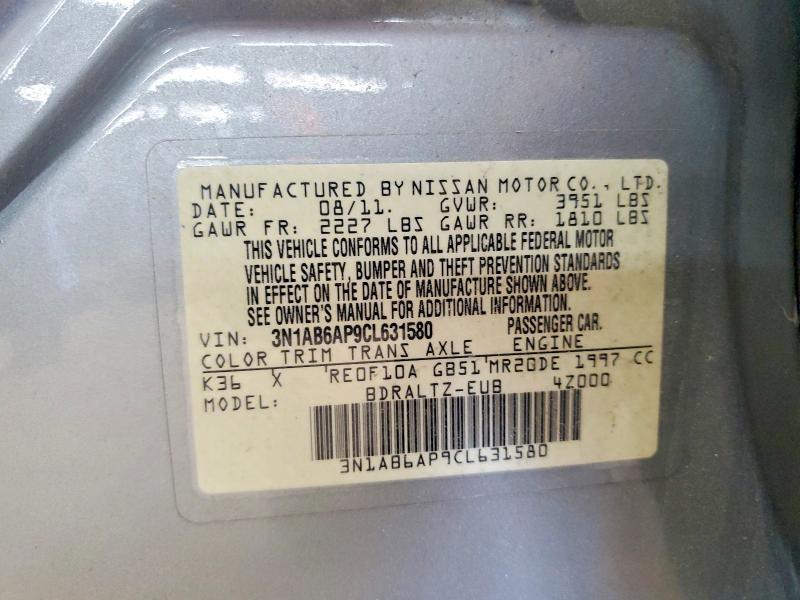 Auction sale of the 2012 Nissan Sentra, vin: 3N1AB6AP9CL631580, lot number: 51501866