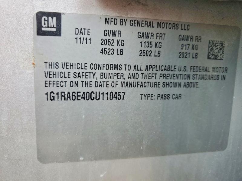 Aukcja sprzedaży 2012 Chevrolet Volt, vin: 1G1RA6E40CU110457, numer aukcji: 51648526