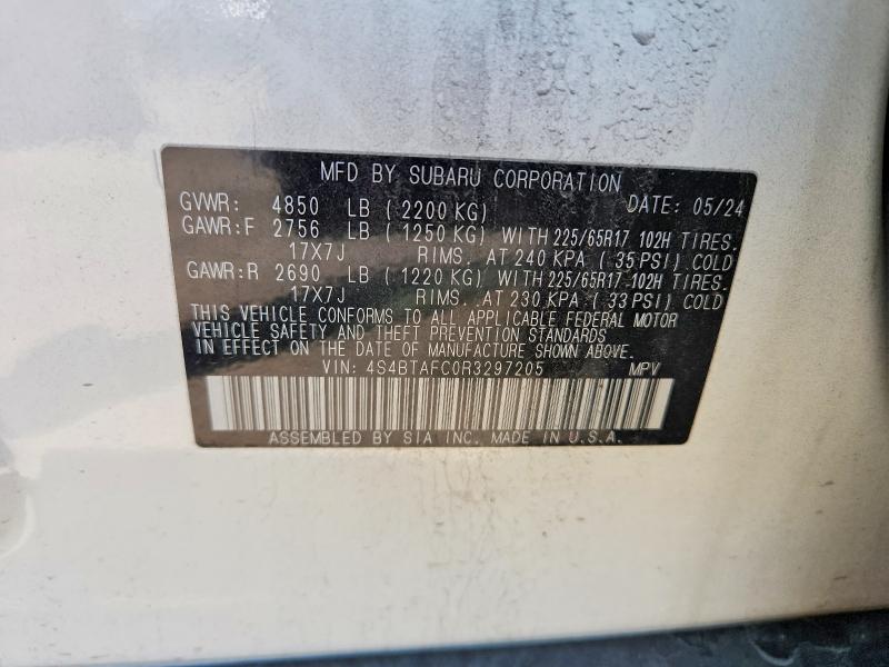 Aukcja sprzedaży 2024 Subaru Outback, vin: 4S4BTAFC0R3297205, numer aukcji: 50818416