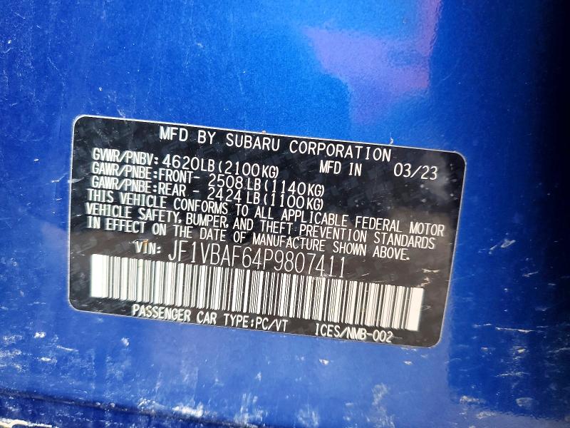 48495866 :رقم المزاد ، JF1VBAF64P9807411 vin ، 2023 Subaru Wrx مزاد بيع