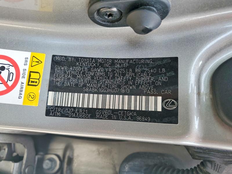 Продаж на аукціоні авто 2017 Lexus Es, vin: 58ABK1GG3HU071813, номер лоту: 51192916