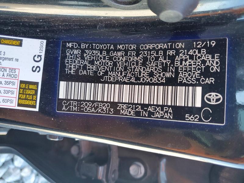Продаж на аукціоні авто 2020 Toyota Corolla, vin: JTDEPRAE4LJ090834, номер лоту: 50754026
