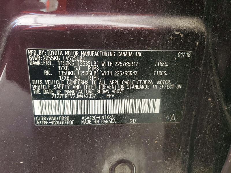 50273106 :رقم المزاد ، 2T3ZFREV2JW442337 vin ، 2018 Toyota Rav4 مزاد بيع