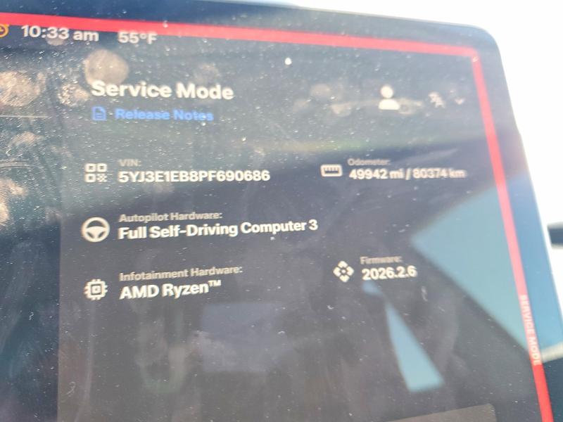 2023 Tesla Model 3 მანქანა იყიდება აუქციონზე, vin: 5YJ3E1EB8PF690686, აუქციონის ნომერი: 48478586