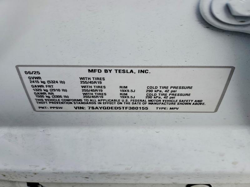 2026 Tesla Model Y მანქანა იყიდება აუქციონზე, vin: 7SAYGDED5TF380155, აუქციონის ნომერი: 49599086