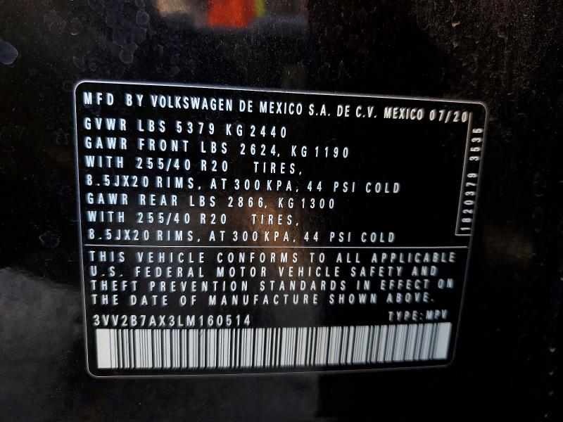 Aukcja sprzedaży 2020 Volkswagen Tiguan, vin: 3VV2B7AX3LM160514, numer aukcji: 48501986