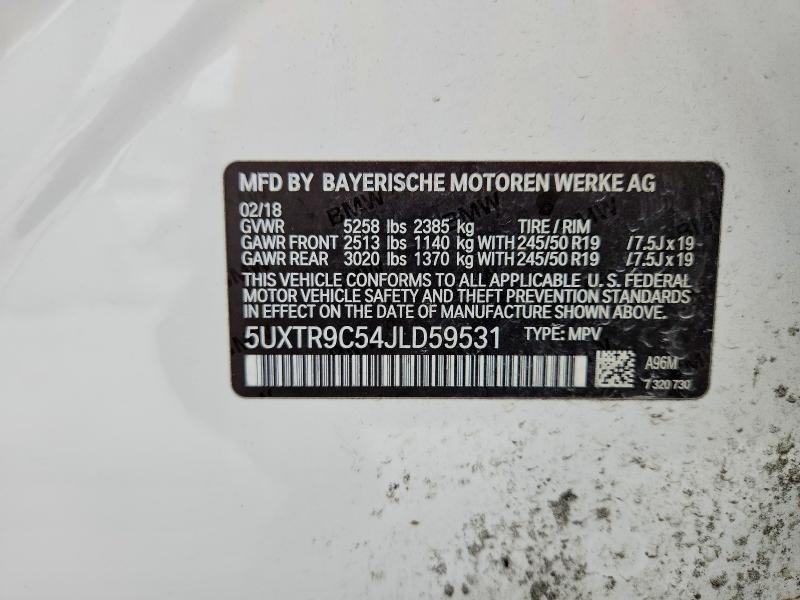 2018 Bmw X3 მანქანა იყიდება აუქციონზე, vin: 5UXTR9C54JLD59531, აუქციონის ნომერი: 50997766