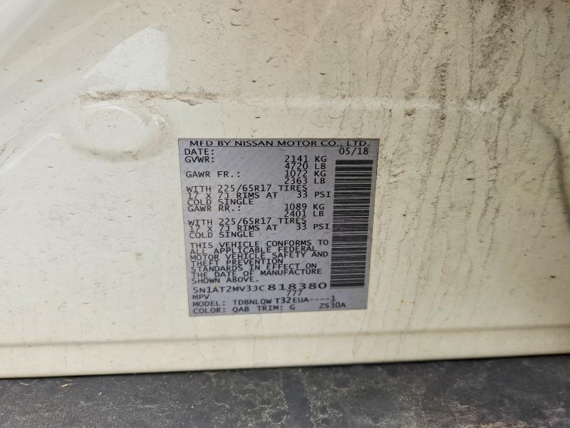 51642796 :رقم المزاد ، 5N1AT2MV3JC818380 vin ، 2018 Nissan Rogue مزاد بيع
