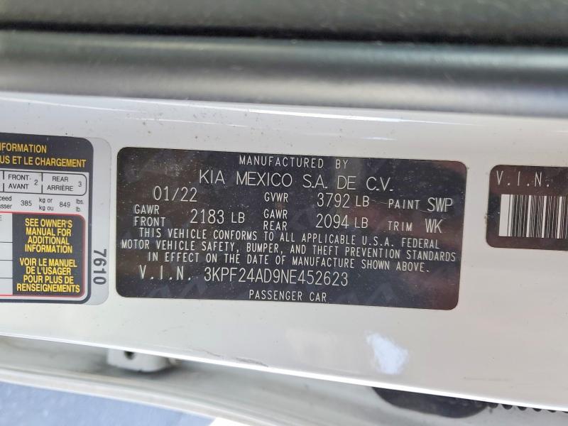 2022 Kia Forte მანქანა იყიდება აუქციონზე, vin: 3KPF24AD9NE452623, აუქციონის ნომერი: 48684926
